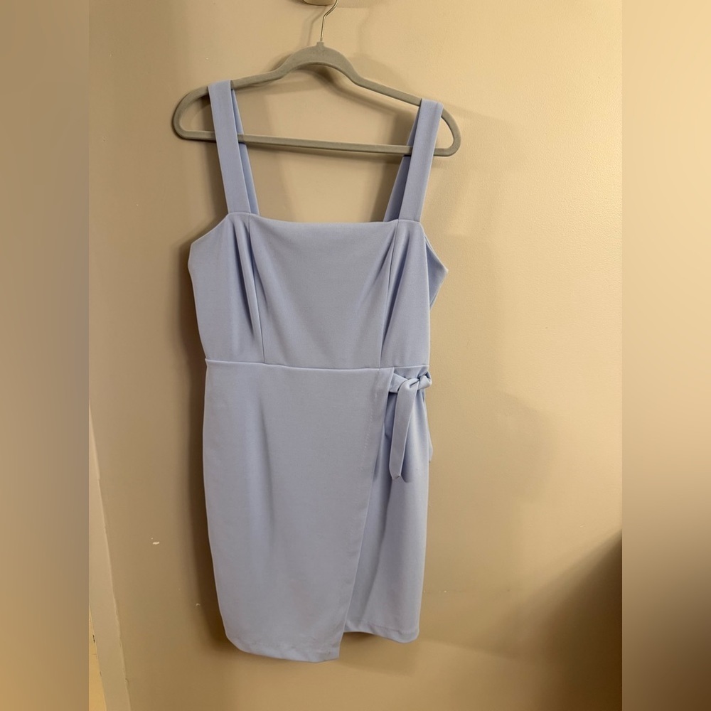 Betsey Johnson Light Blue Mini Dress Size 12 Square Neck Tie Waist Bodycon